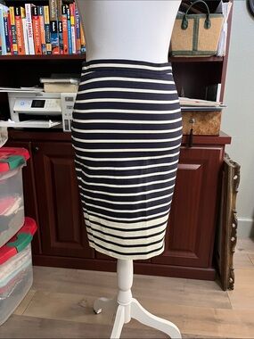 J. Crew Navy and White Striped Pencil Skirt